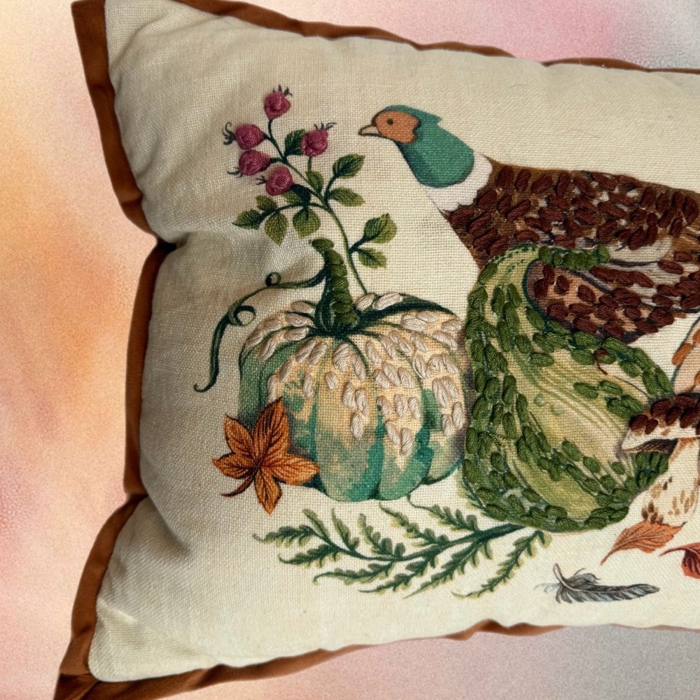 NWT! Martha Stewart PHEASANT Pillow Pumpkins Gourds Mushrooms-Fall Autumn